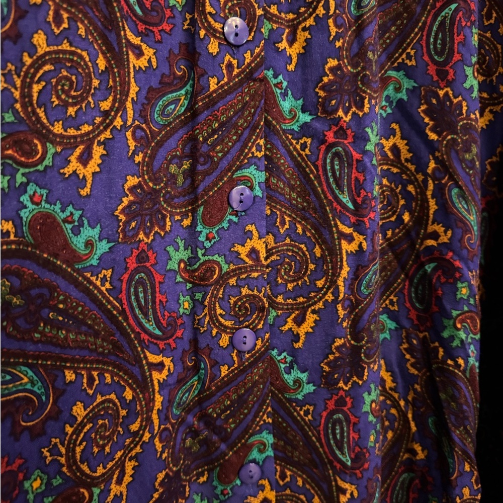 Vintage 80’s Raoul Large Retro Bold Colorful Paisley Collared Midi Dress Western - Picture 9 of 13
